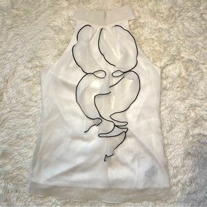 BCX White & Black High Neck Ruffle Trim Sleeveless Top